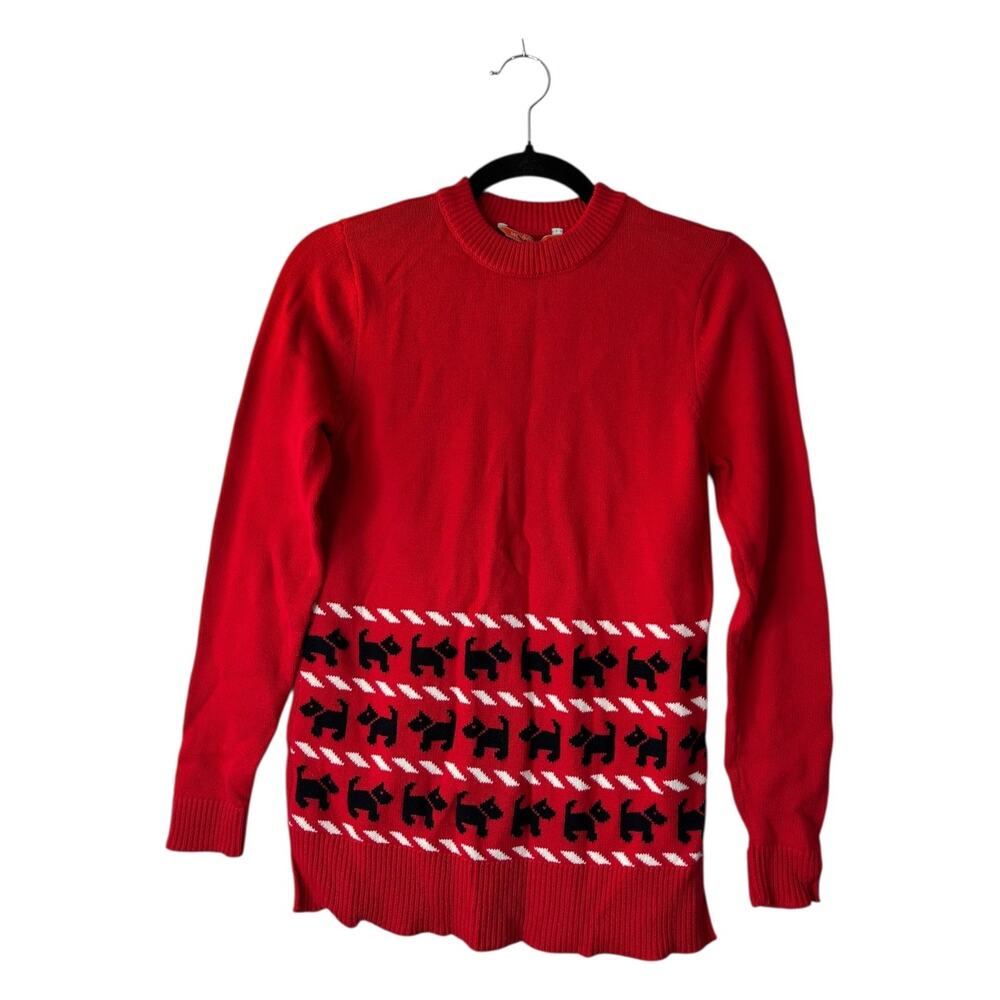 Modcloth Womens Sweater Size XXS Red Whimsically Warm Scottie Dog Novelty Preppy